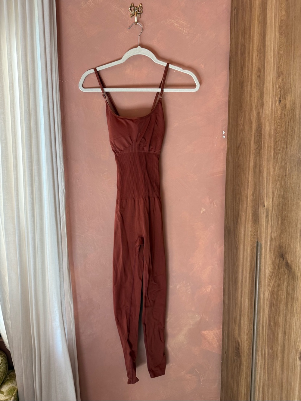 Rust Red One-Piece Jumpsuit with Spaghetti Straps